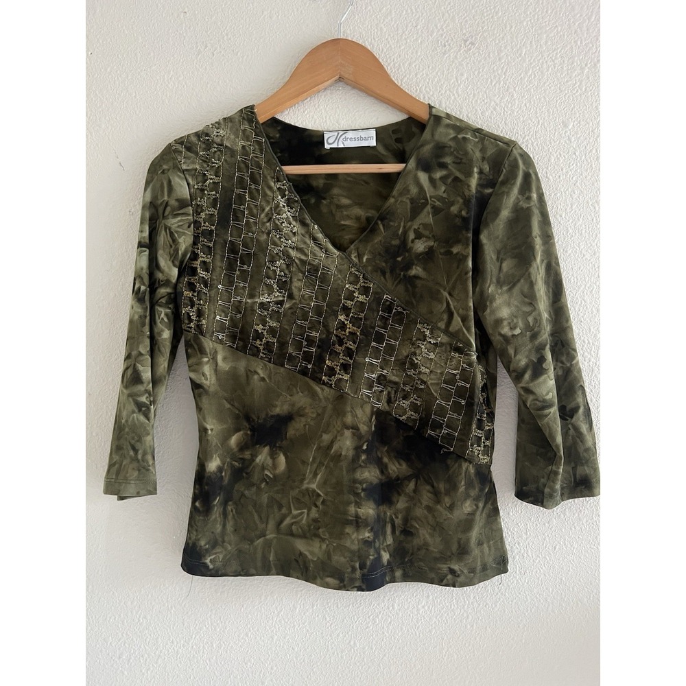 Dressbarn Y2K Olive Green Embellish Top Medium Sequined Festival Whimsigoth